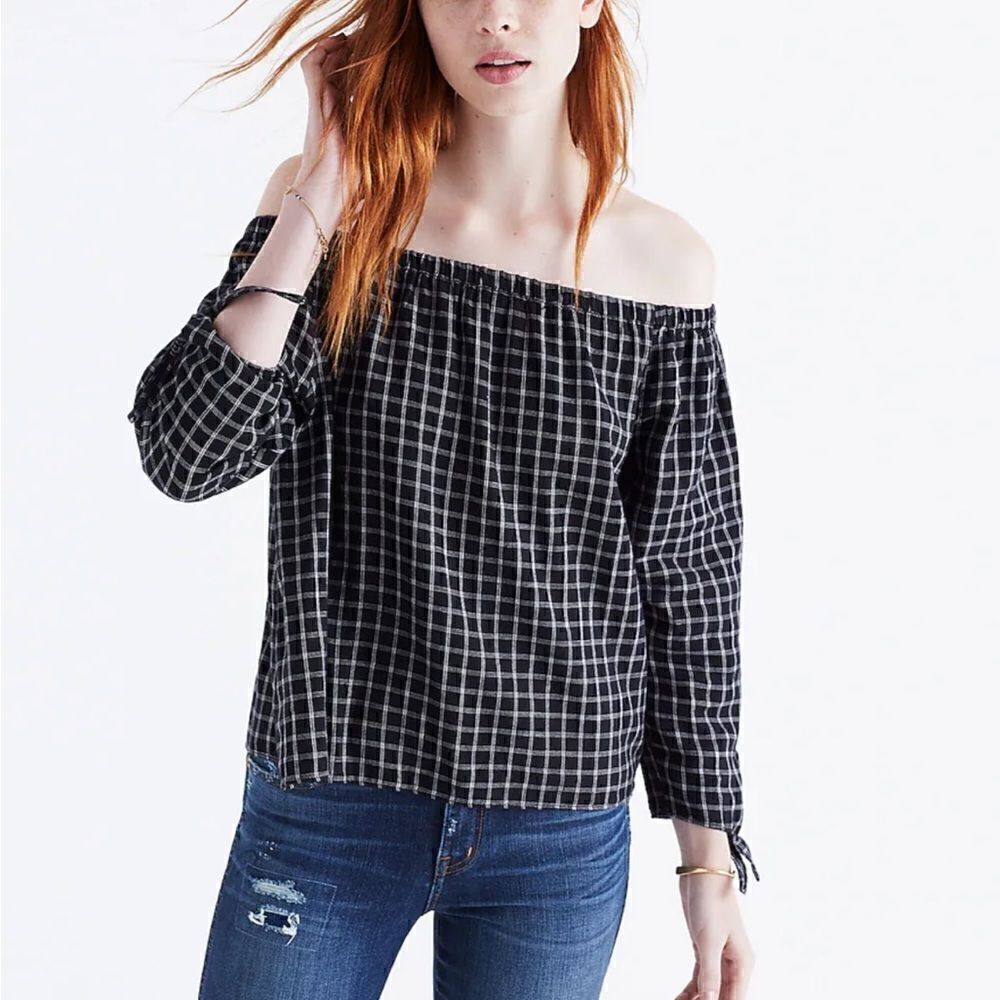 Madewell Off The Shoulder Plaid Top - Size Small